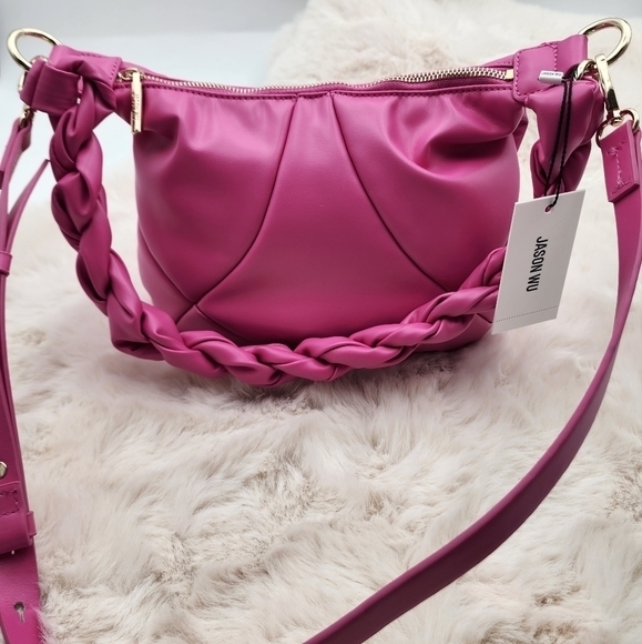 Jason Wu hot pink‎ vegan leather crossbody bag Braided leather handle NWT - Picture 2 of 11